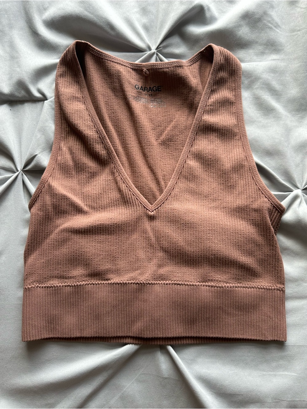 Garage Ribbed V-Neck Cropped Tank Top - brown